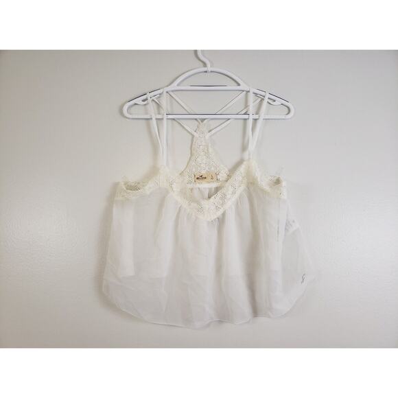 (M5) Y2K HOLLISTER WOMENS JUNIORS TOP SIZE L LACE CROP SHEER RELAXED BEACH - Picture 1 of 7